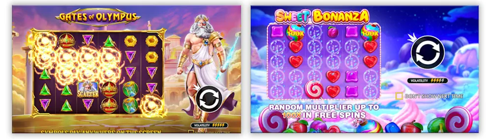 Slots Gates of Olympus and Sweet Bonanza Screenshot